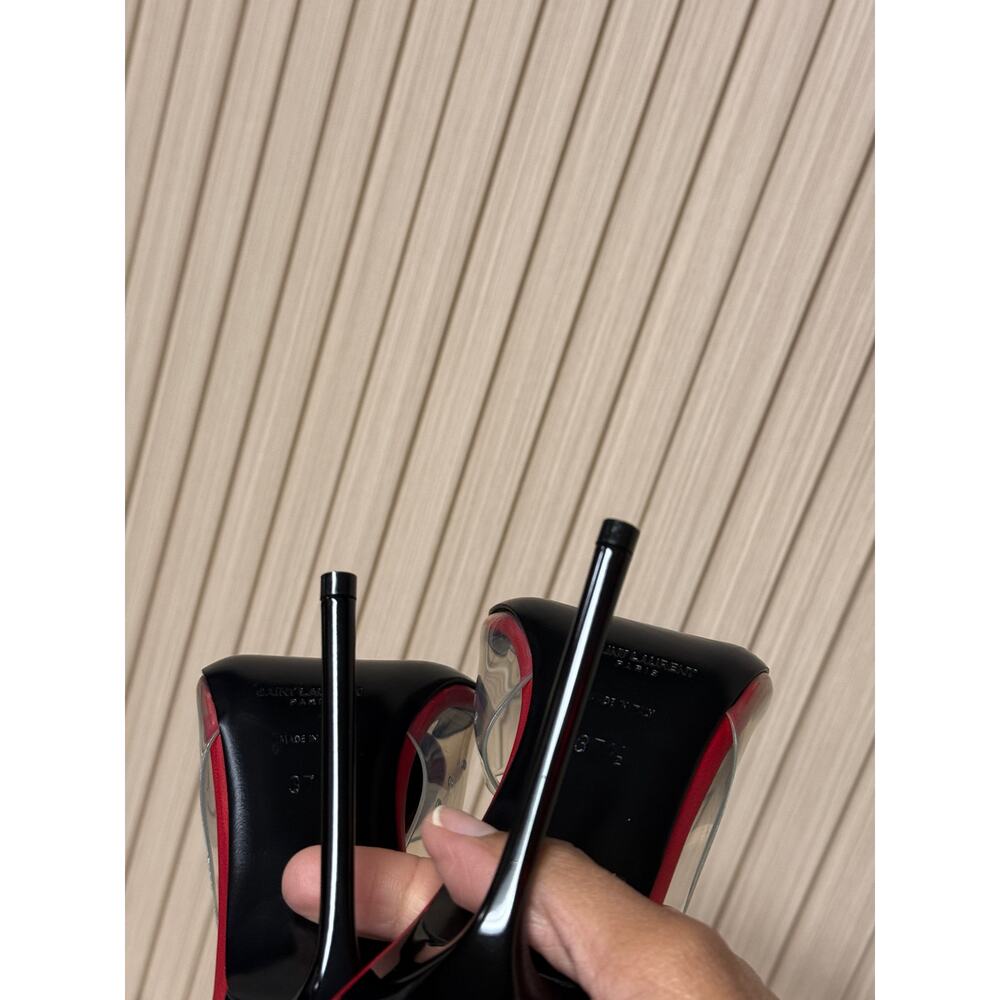 Saint Laurent Calfskin PVC Chica 115 Slingback Pumps Sz 37.5 in Red Leather - Picture 11 of 13